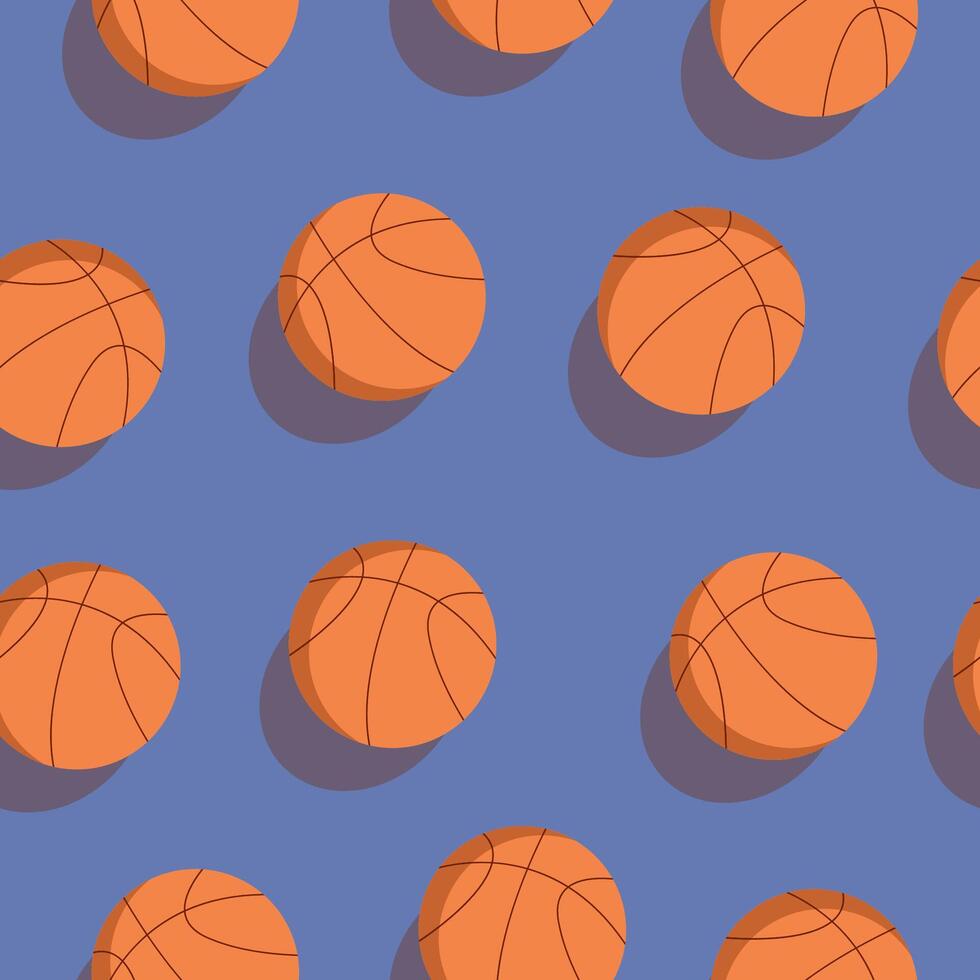 Basketball with shadow seamless pattern. design on blue background vector
