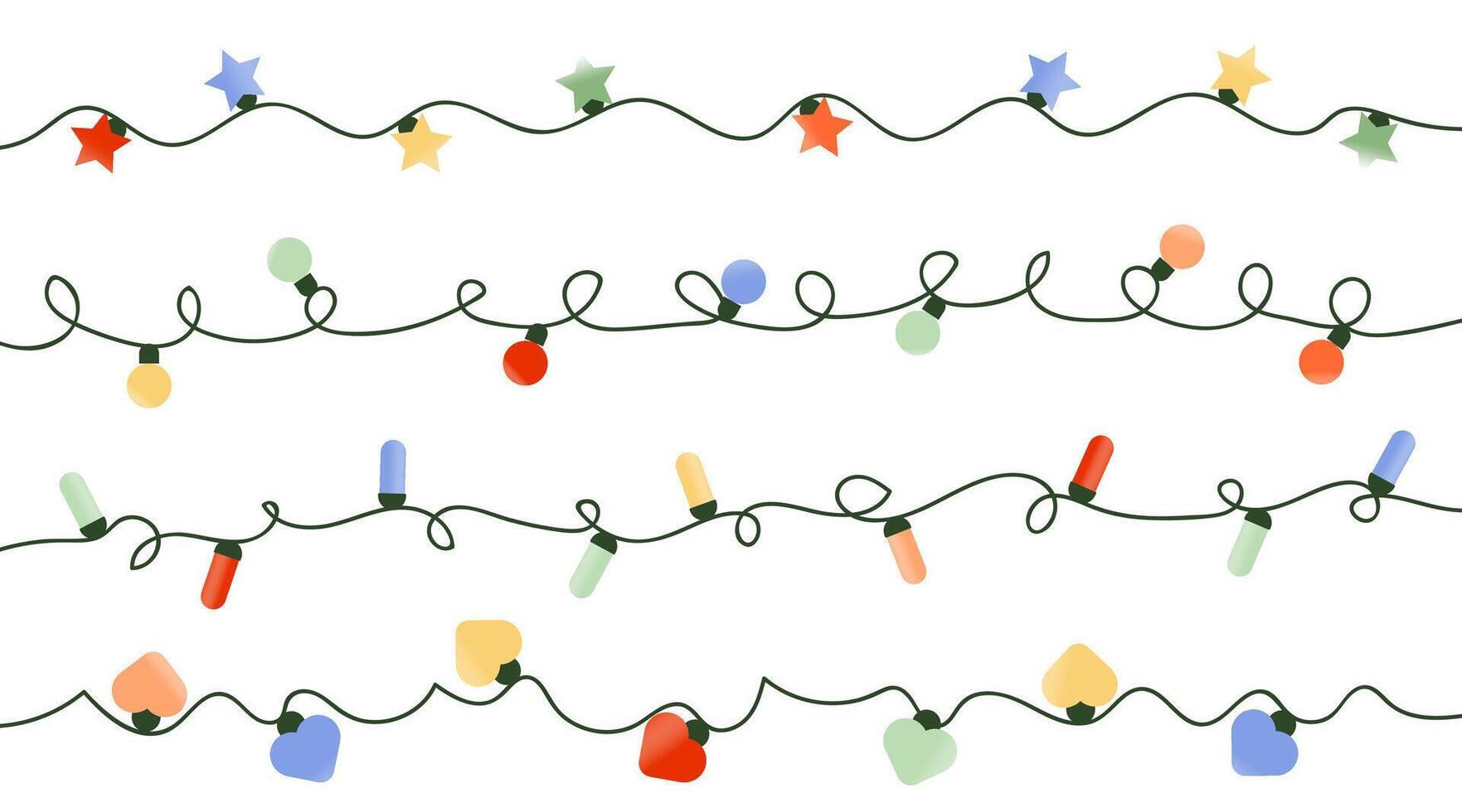 Christmas garland lights set. Colorful light bulbs on a rope. Each one isolated on white background. elements for web design, social media, card, poster. vector