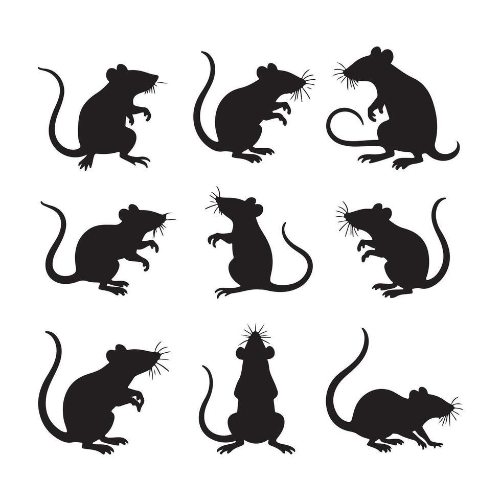 Black silhouettes of mice on white background vector