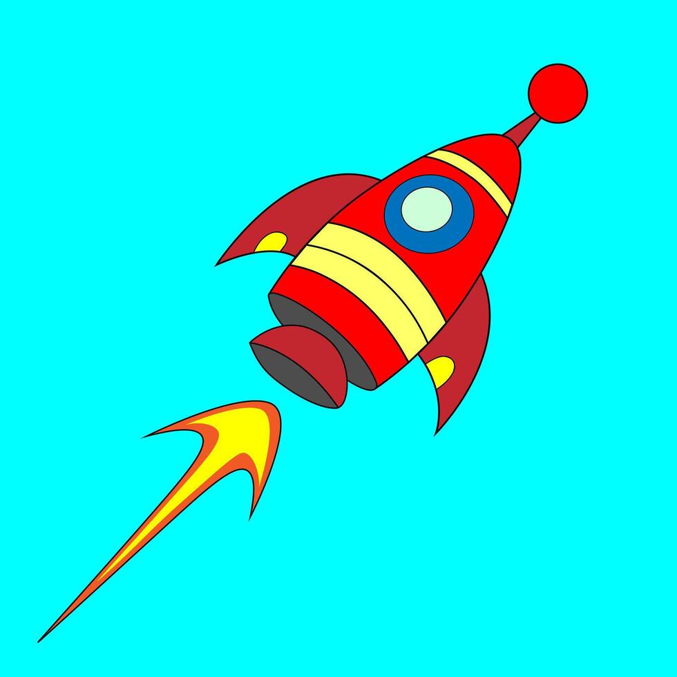 Rocket colored icon in flat isolated on blue sky background. vector