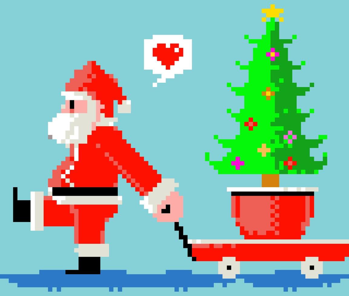 Santa Claus with Christmas tree, symbol, Christmas festival, illustration, Christmas wallpaper, cross stitch pattern, high quality resolution, decoration for Christmas decoration. vector