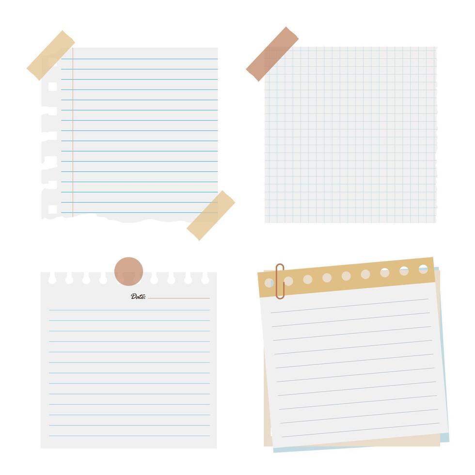 Ripped blank notes and papers, Torn paper notepad with tape vector