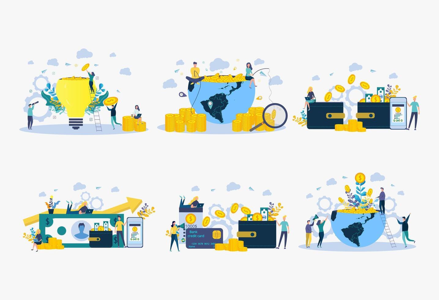 Creative idea to make a lot of money. The metaphor of a successful business. People catch money on the bait. vector
