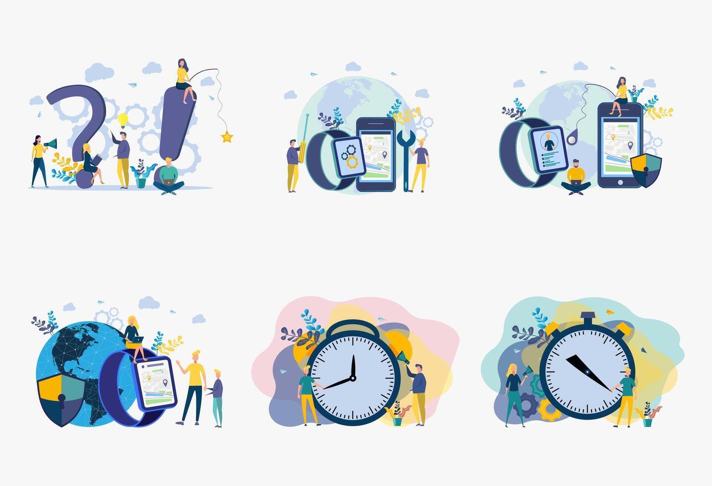 Alarm clock rings in the morning, work time management concept, quick reaction to wake up. Colorful illustration vector