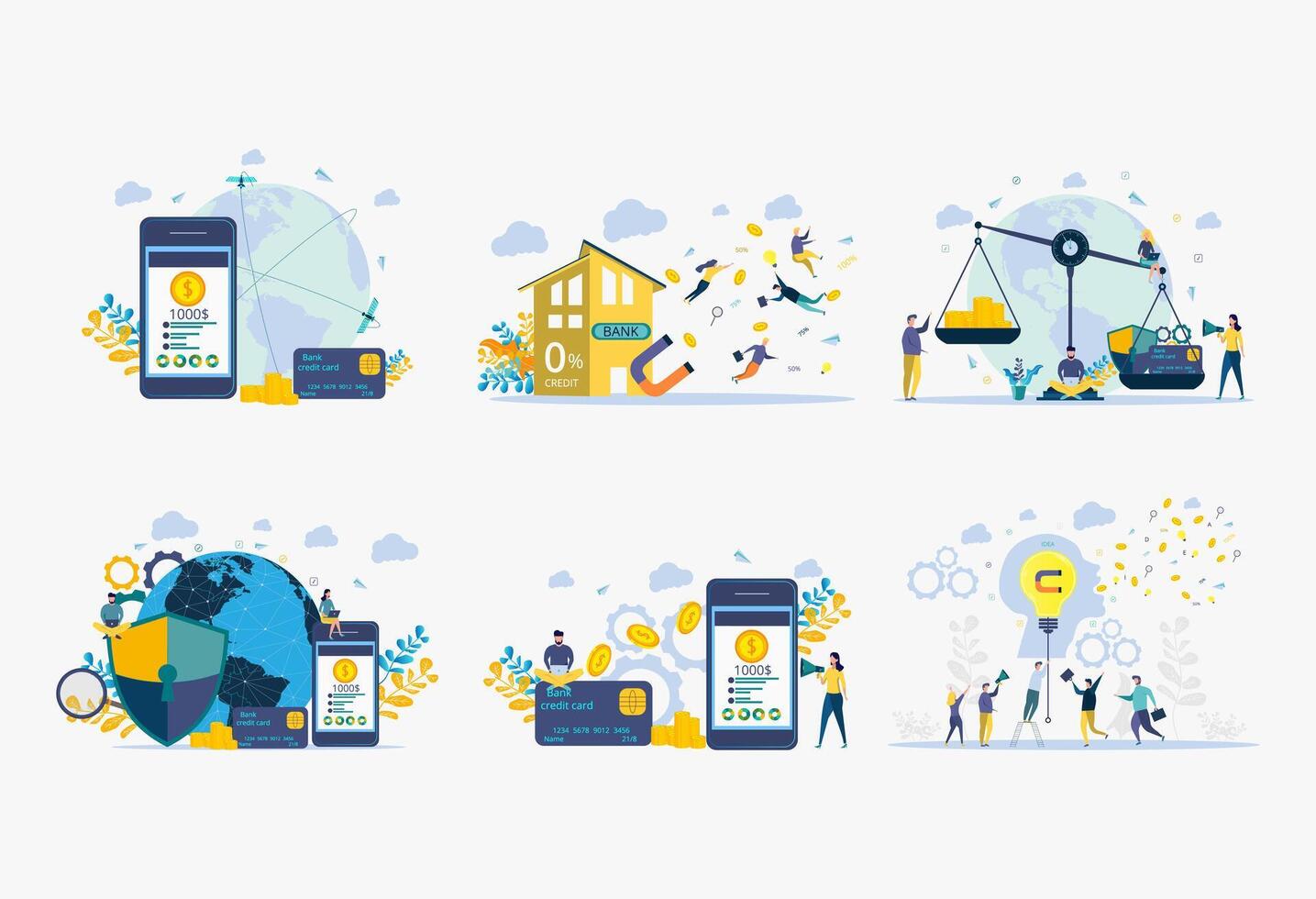 Pos terminal and payment systems, currency, coins, NFC payment system. Financial transactions, cashless payment transactions. Money transfer metaphor. vector