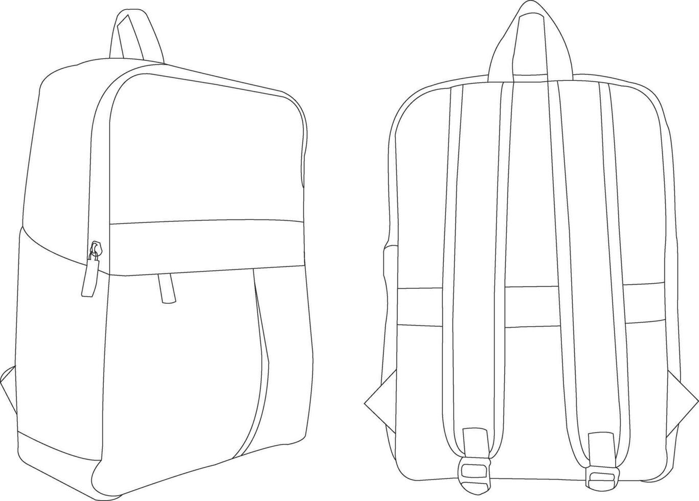 Set of backpack outline drawing, School backpacks flat illustration set, backpack hand draw icon isolated, School bags collection hand draw vector