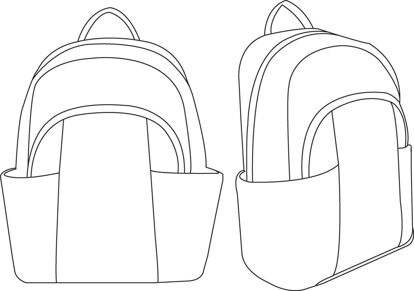 Set of backpack outline drawing, School backpacks flat illustration set, backpack hand draw icon isolated, School bags collection vector