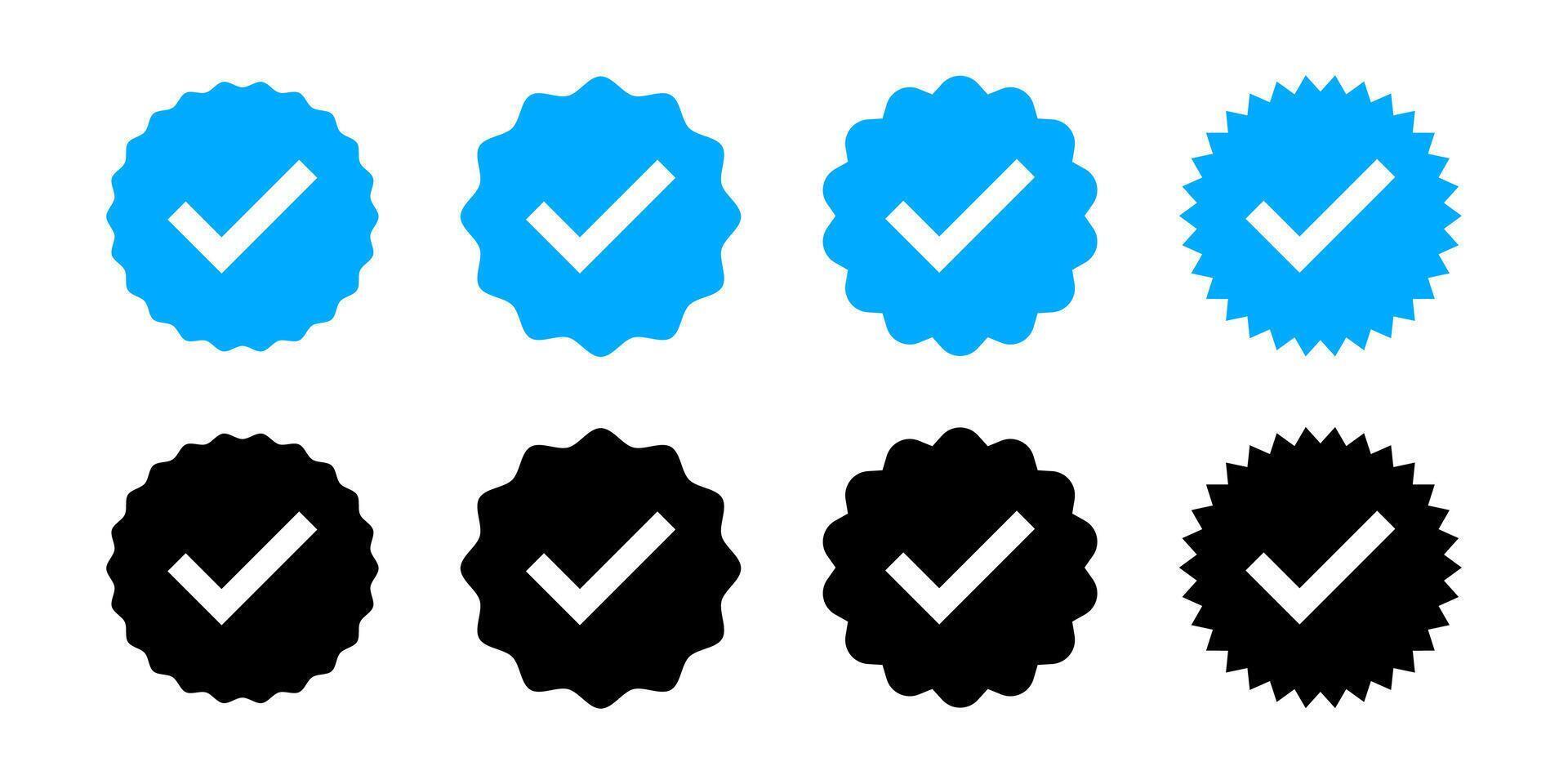 Set of blue verified badge signs. Check mark symbol on social media vector