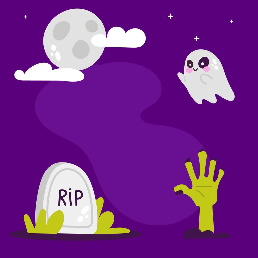Halloween background with ghost and tombstone vector