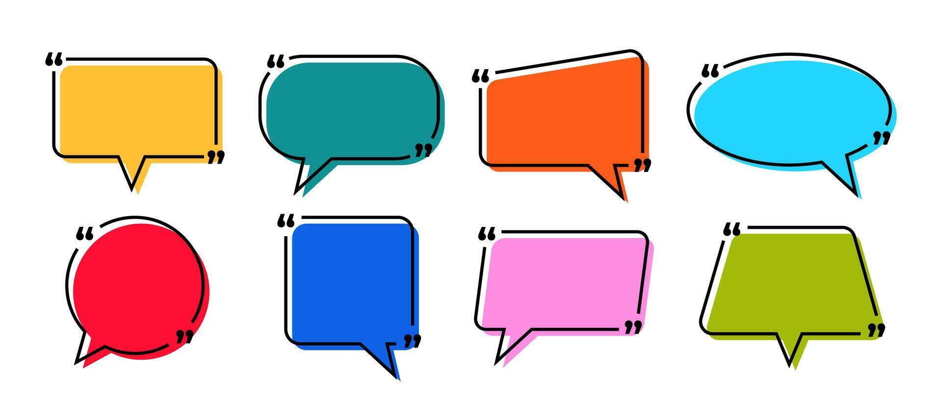 Set of colorful speech bubbles with black outline vector