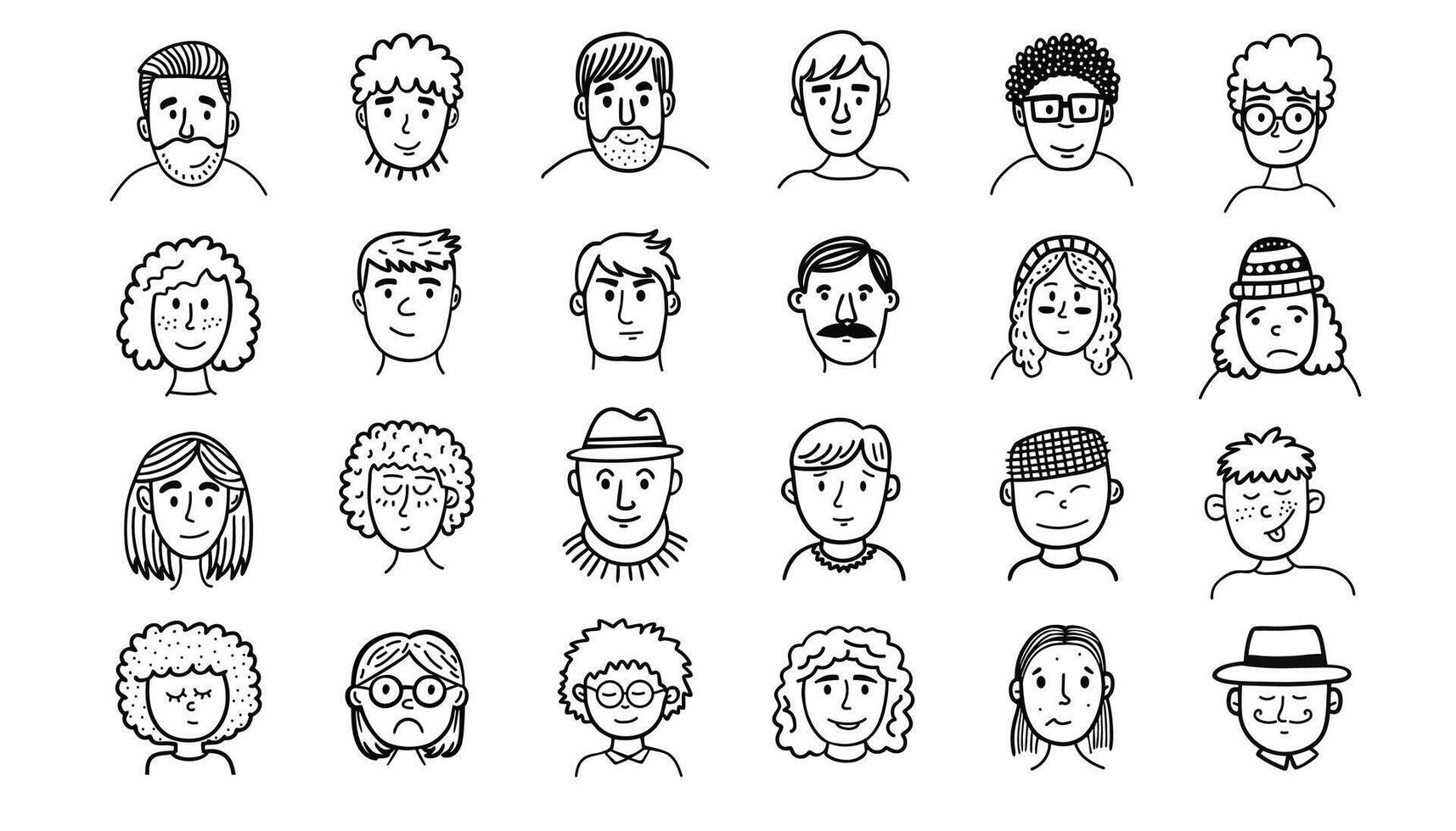 Avatar set of people in doodle style. Big set of various people's faces in hand drawn sketch design. illustration vector