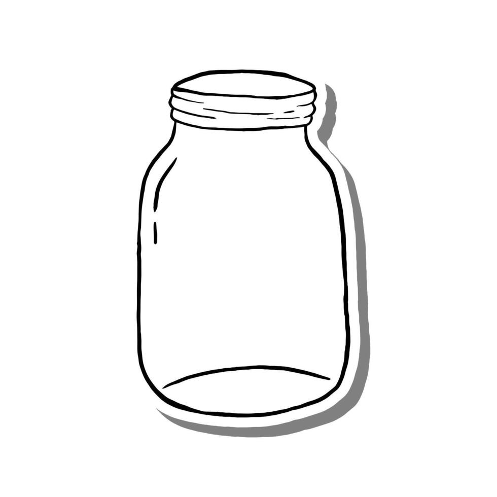 Glass Jar with Lid Hand Drawn Doodle Outline. Illustration for decorate, coloring and any design. vector