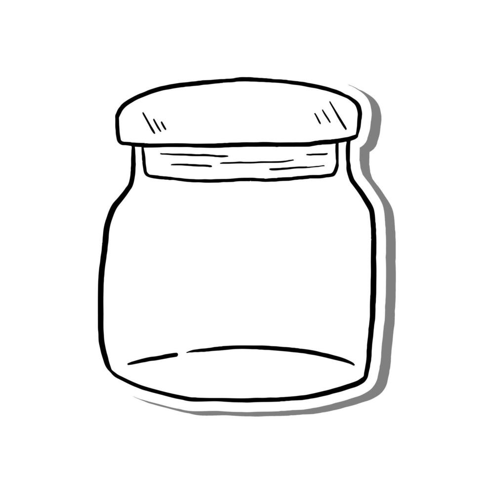 Jar with Wood Lid Hand Drawn Doodle Outline. Illustration for decorate, coloring and any design. vector