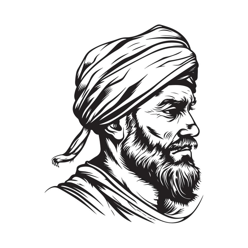Head man in a turban Stock Image. Black and white man with turban isolated on white background vector