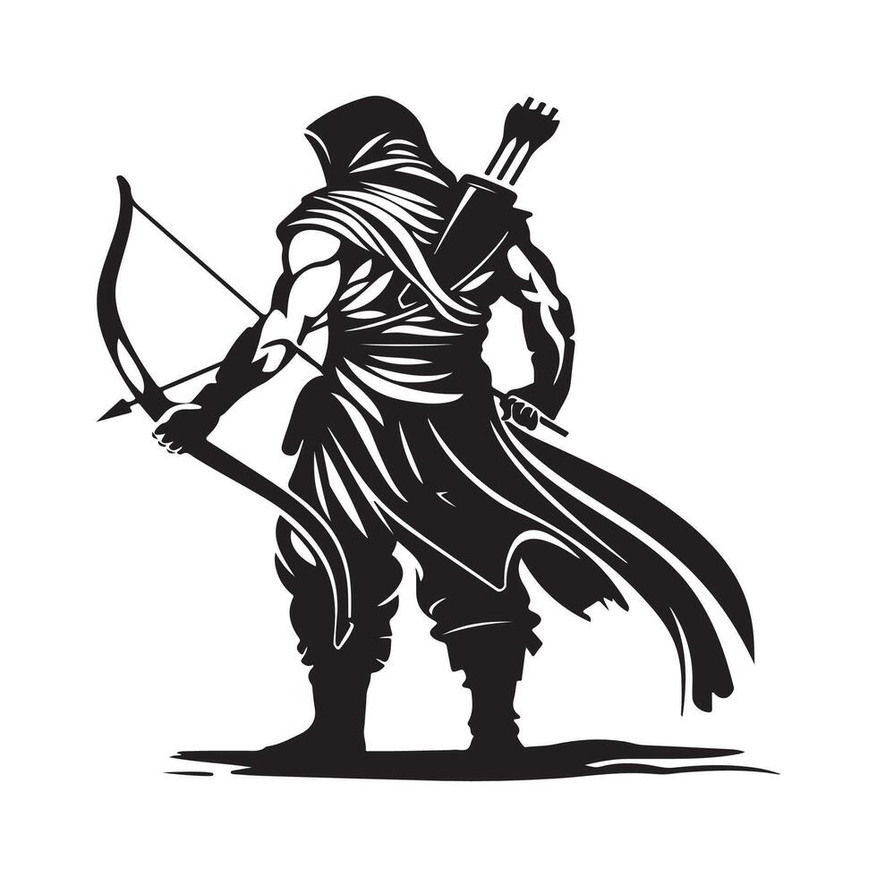 Silhouette Design of Hunter Warrior With Cloak isolated on white background vector