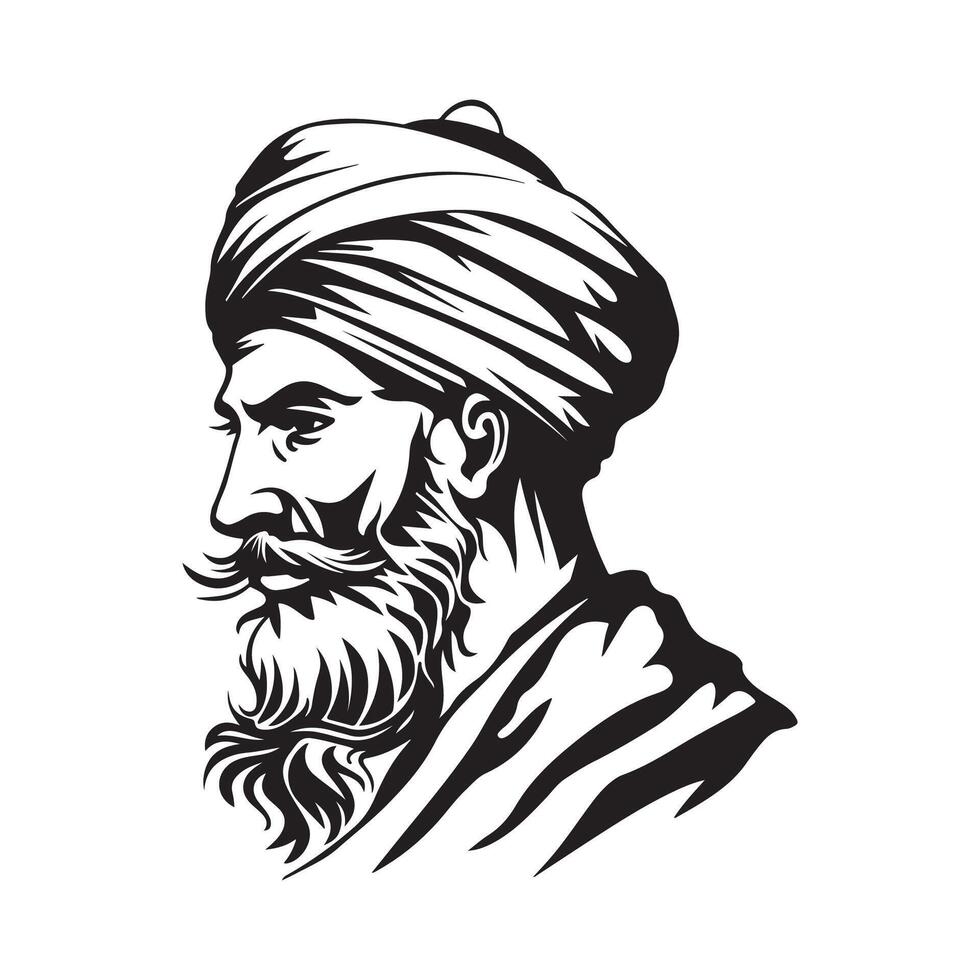 Head man in a turban Stock Image. Black and white man with turban isolated on white background vector