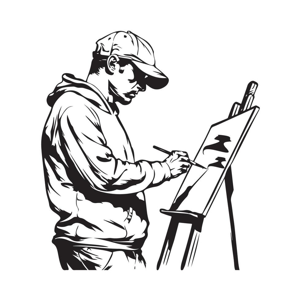 Painter Stock Image. Artist painting on a canvas stock image isolated on white background vector