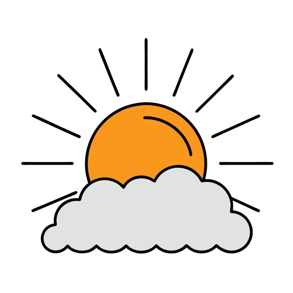 Sunrise Line Art Glorious Sun Emerging from Clouds vector
