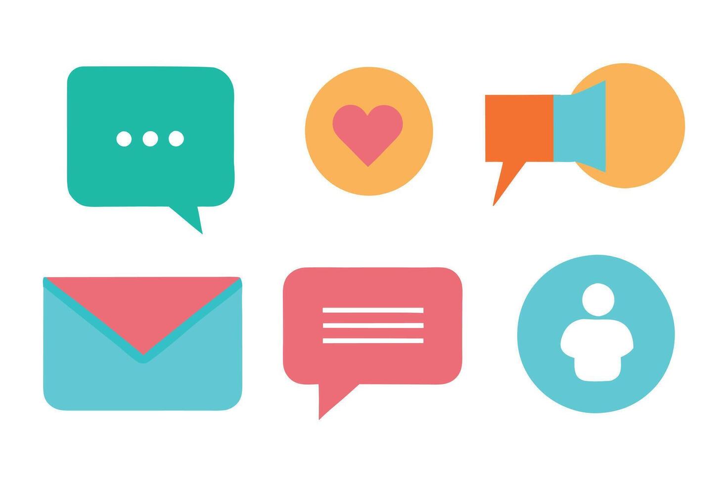 Modern flat social media icons featuring messaging, notifications, and communication tools. vector