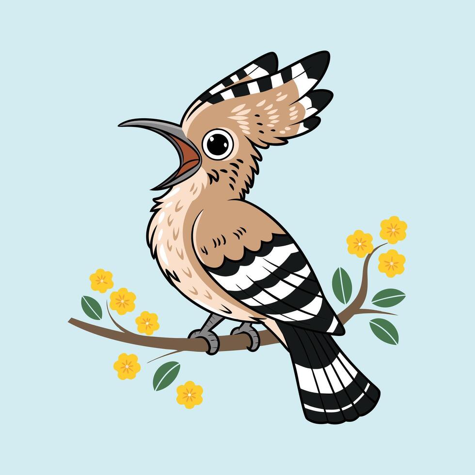 A cute Cartoon Style hoopoe bird with orange and black feathers Illustration Clip Art vector