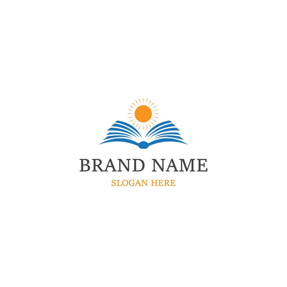 The logo for a book with the sun and the word brand name vector