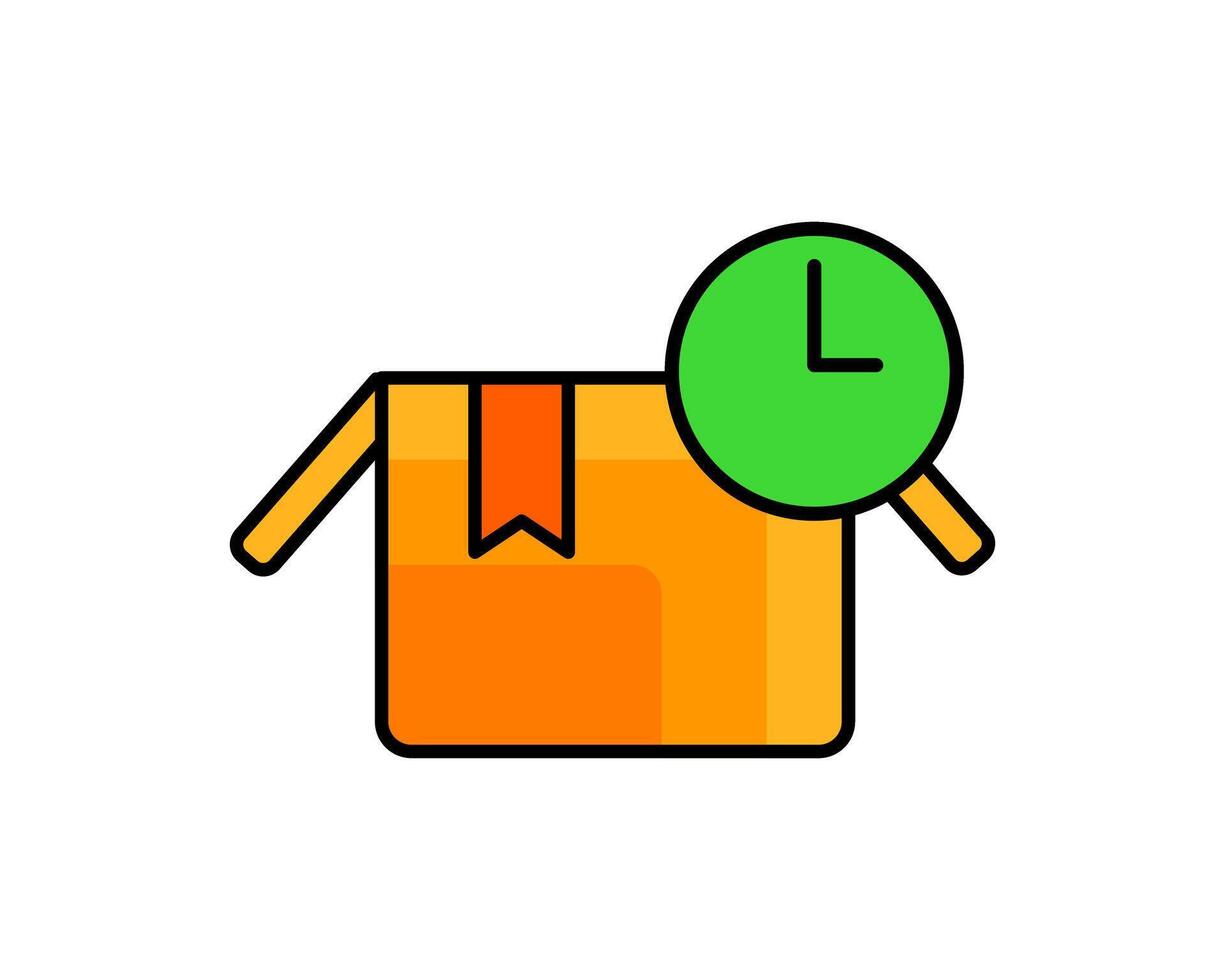 Illustration of a cardboard box with time, representing the product packing stage before shipment vector