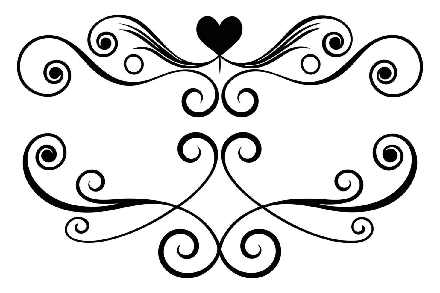 A black and white design with swirls and hearts vector