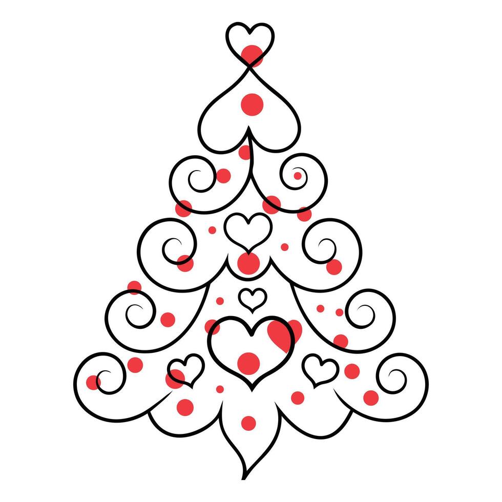 A christmas tree with hearts and red dots vector