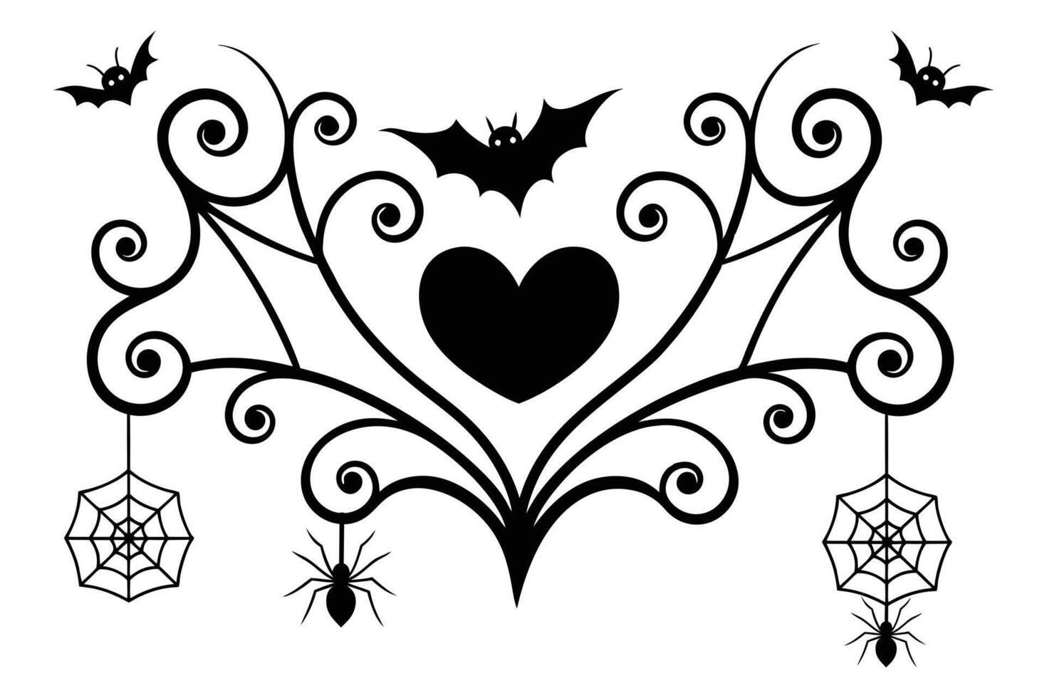 Halloween bat tattoo design with heart and spider web vector