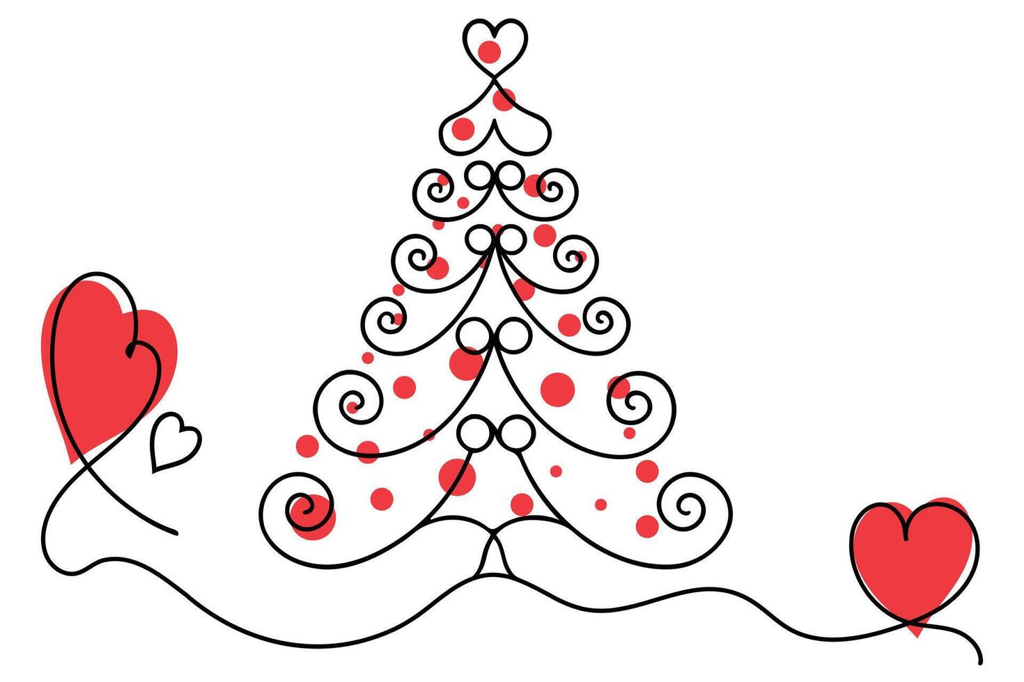 A christmas tree with hearts and hearts around it vector