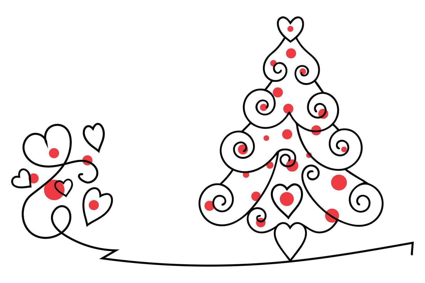 A christmas tree with hearts and a mouse vector