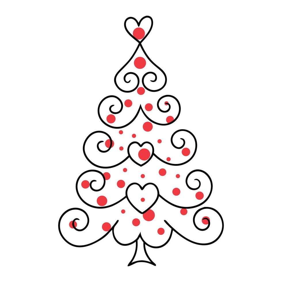 A christmas tree with red hearts on it vector