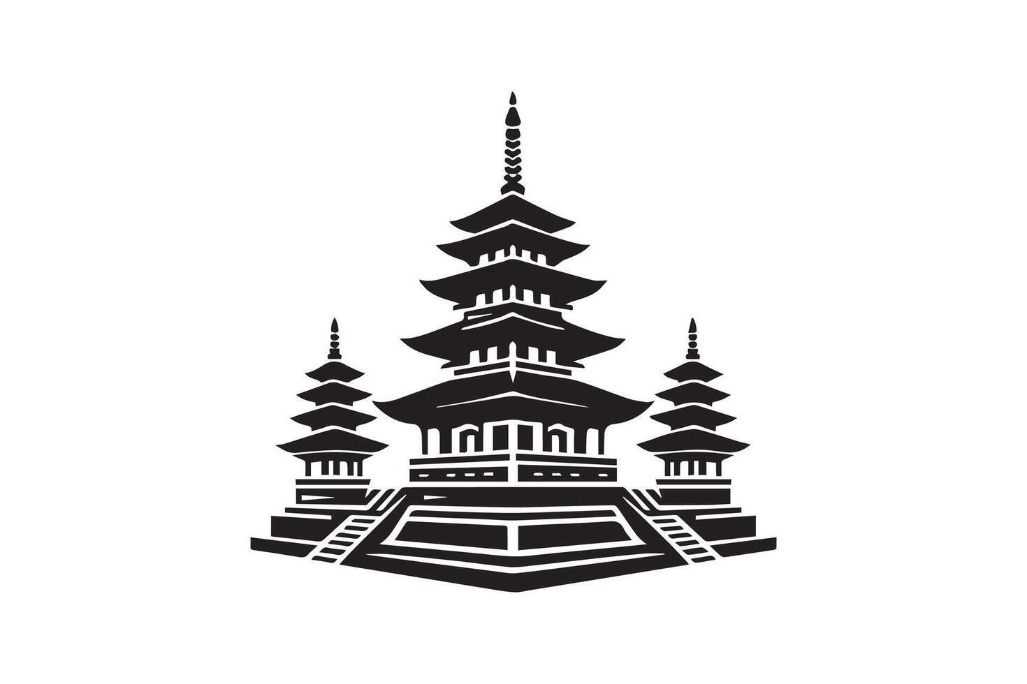 A black and white logo of a pagoda vector