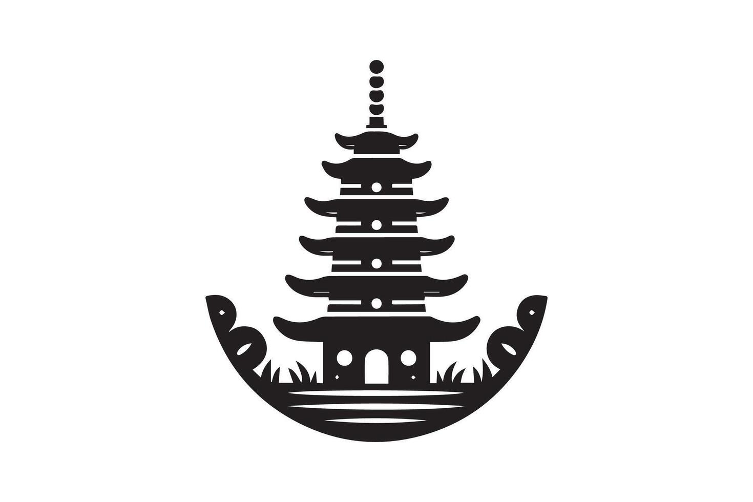 A black and white logo of a pagoda vector