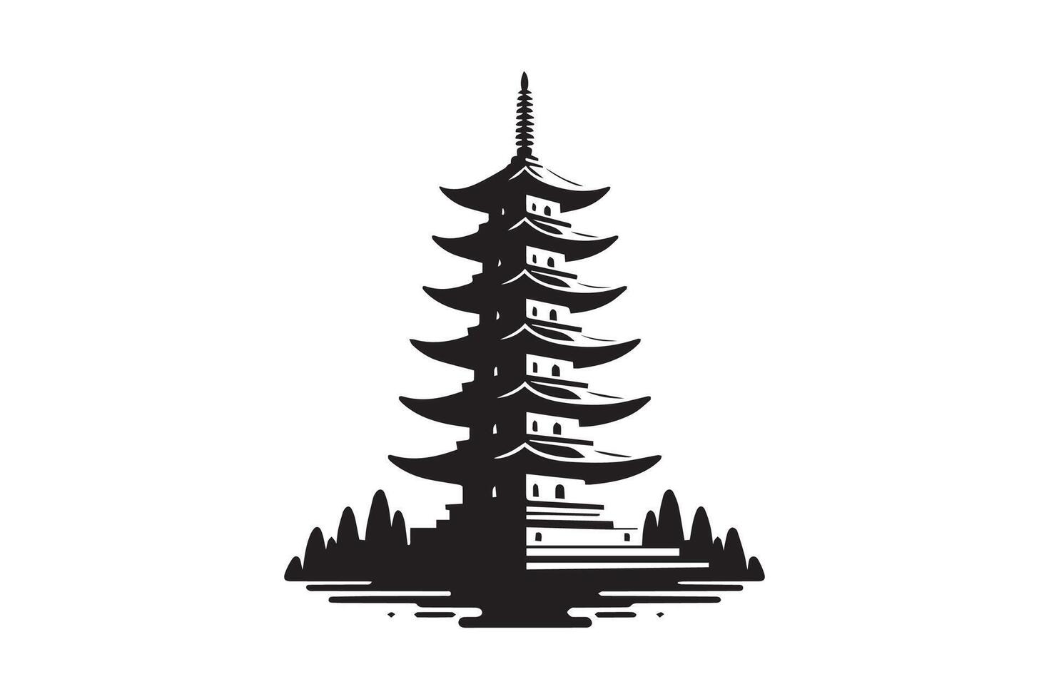 A black and white logo of a pagoda vector