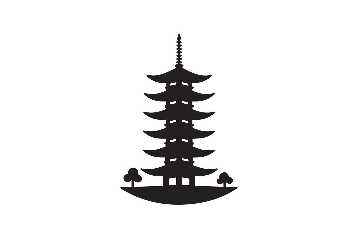 A black and white illustration of a pagoda vector