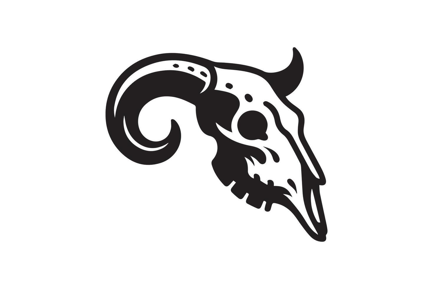 A black and white logo of a goat skull vector