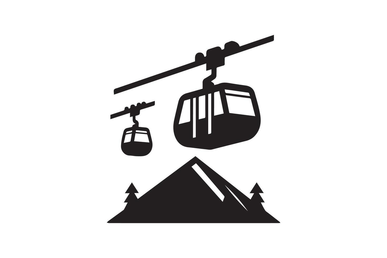 Gondola lift icon with mountain and trees vector