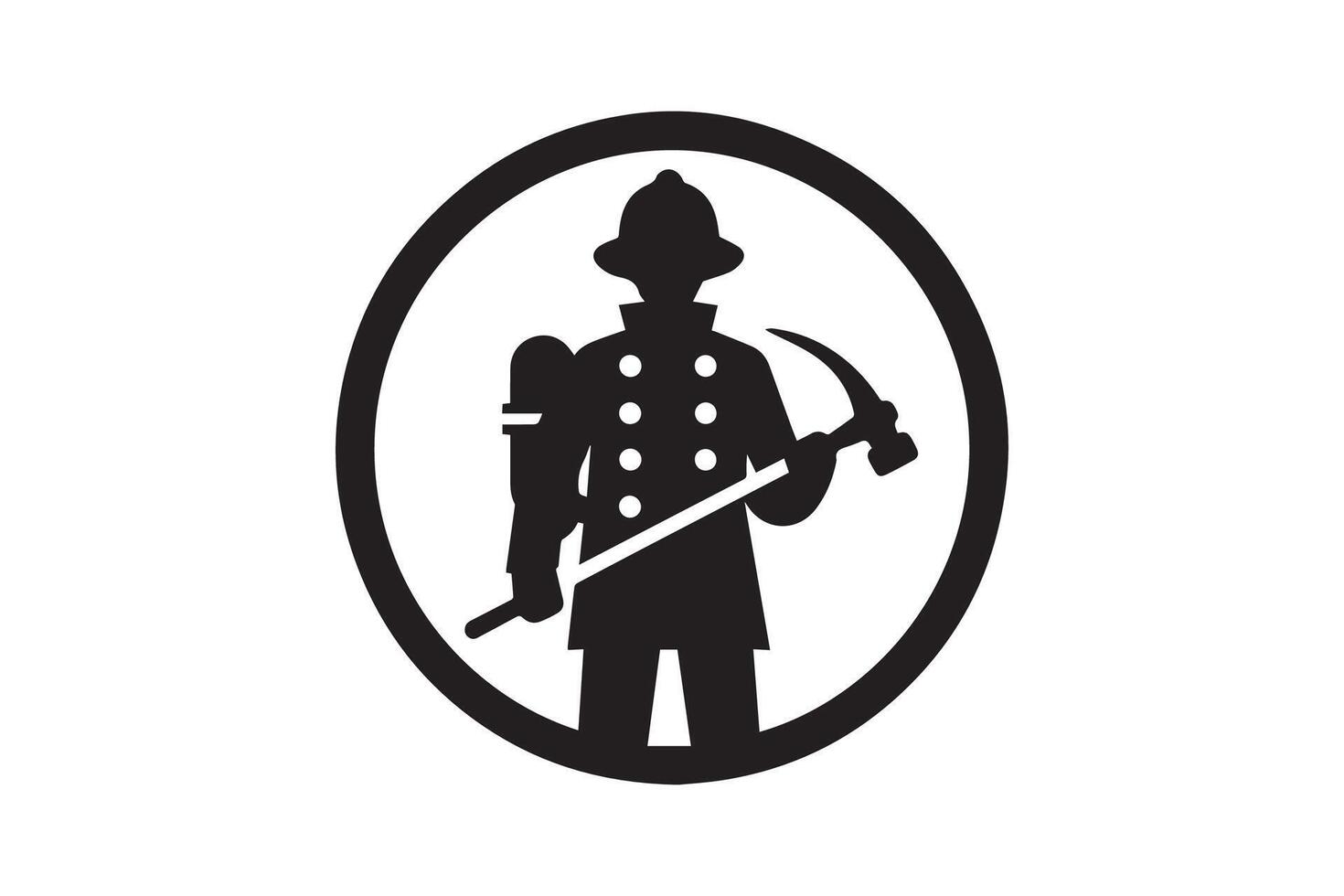 A black and white logo of a man holding a pick axe vector