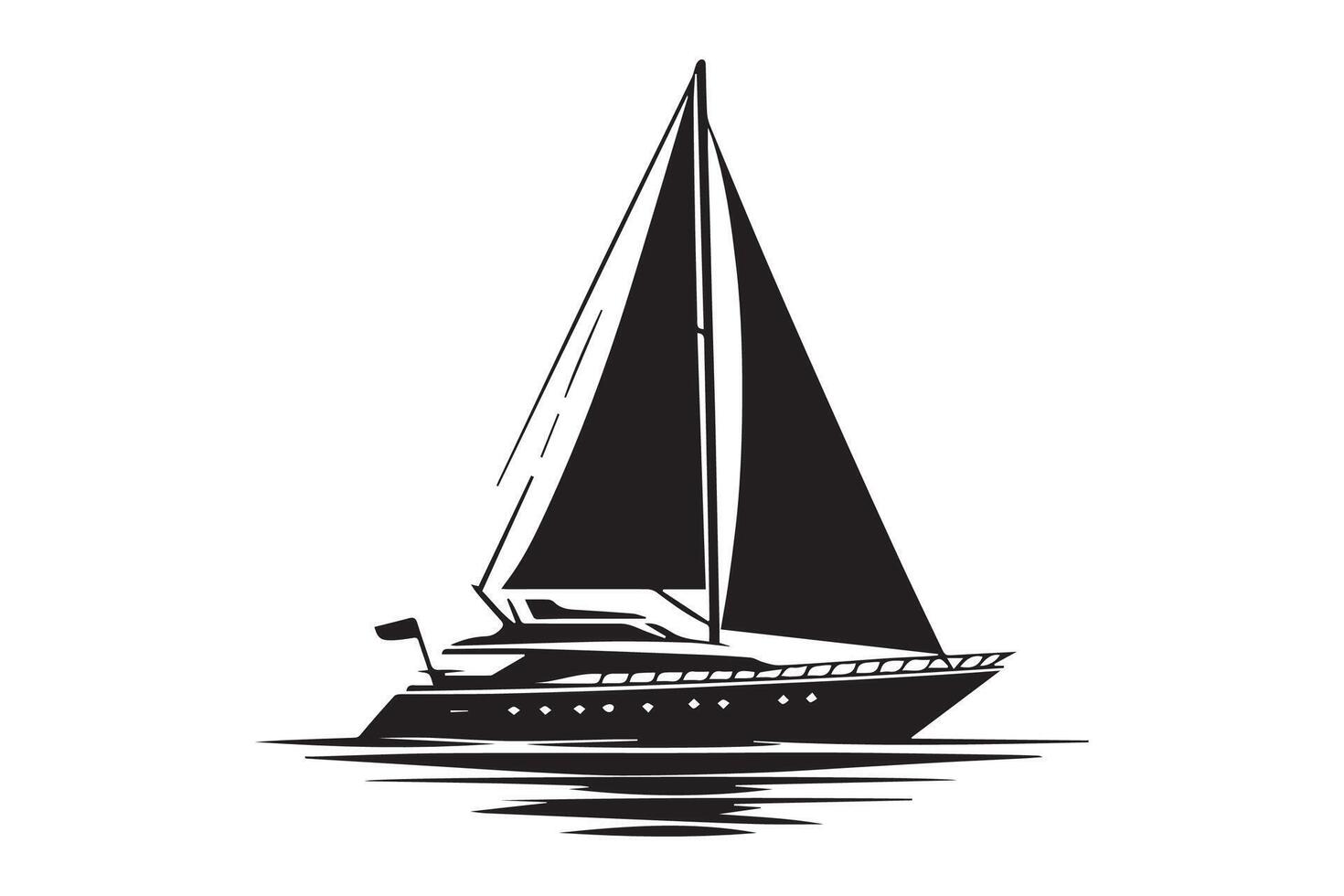 A black and white illustration of a sailboat vector