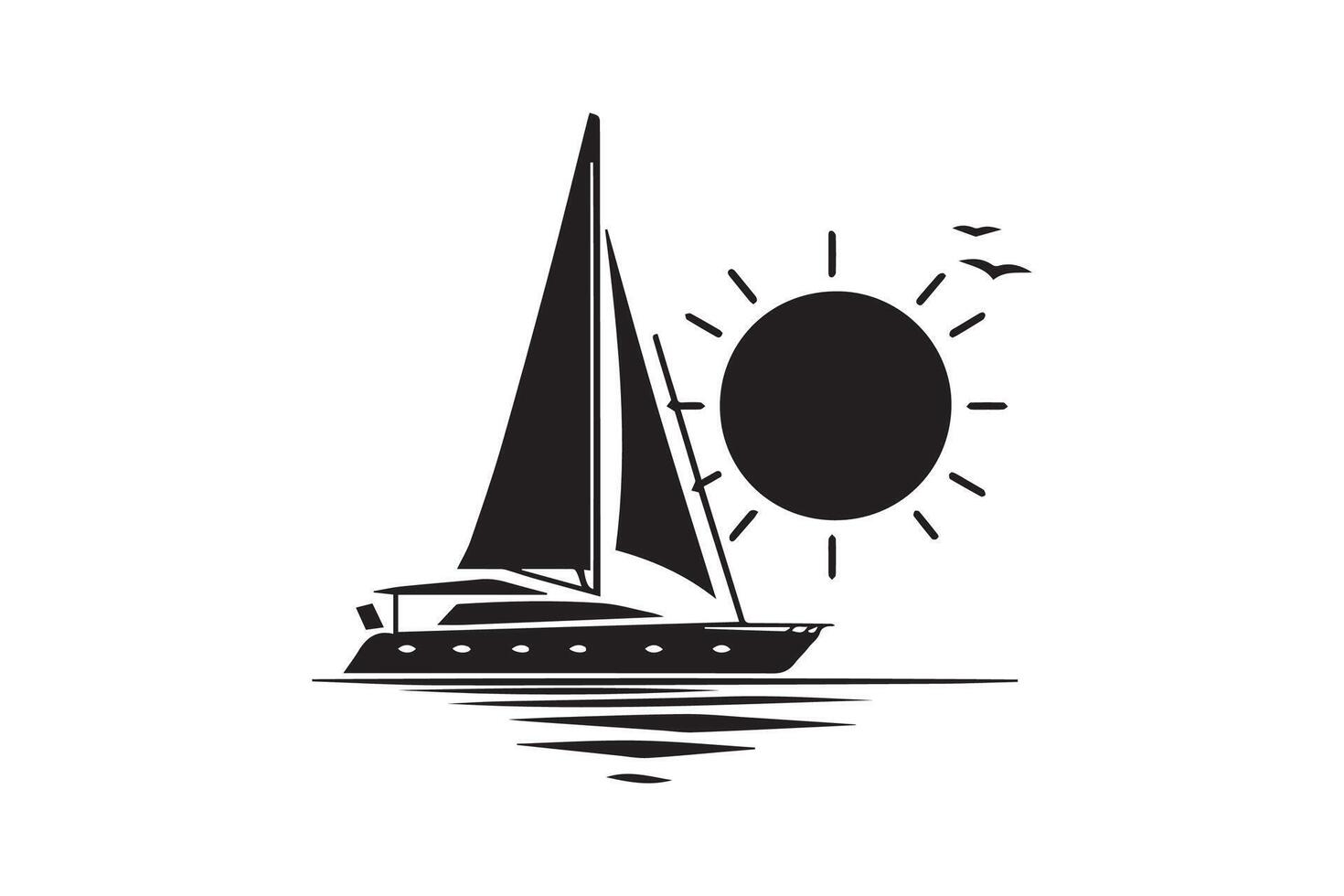 Sailboat with sun and seagulls on the water vector