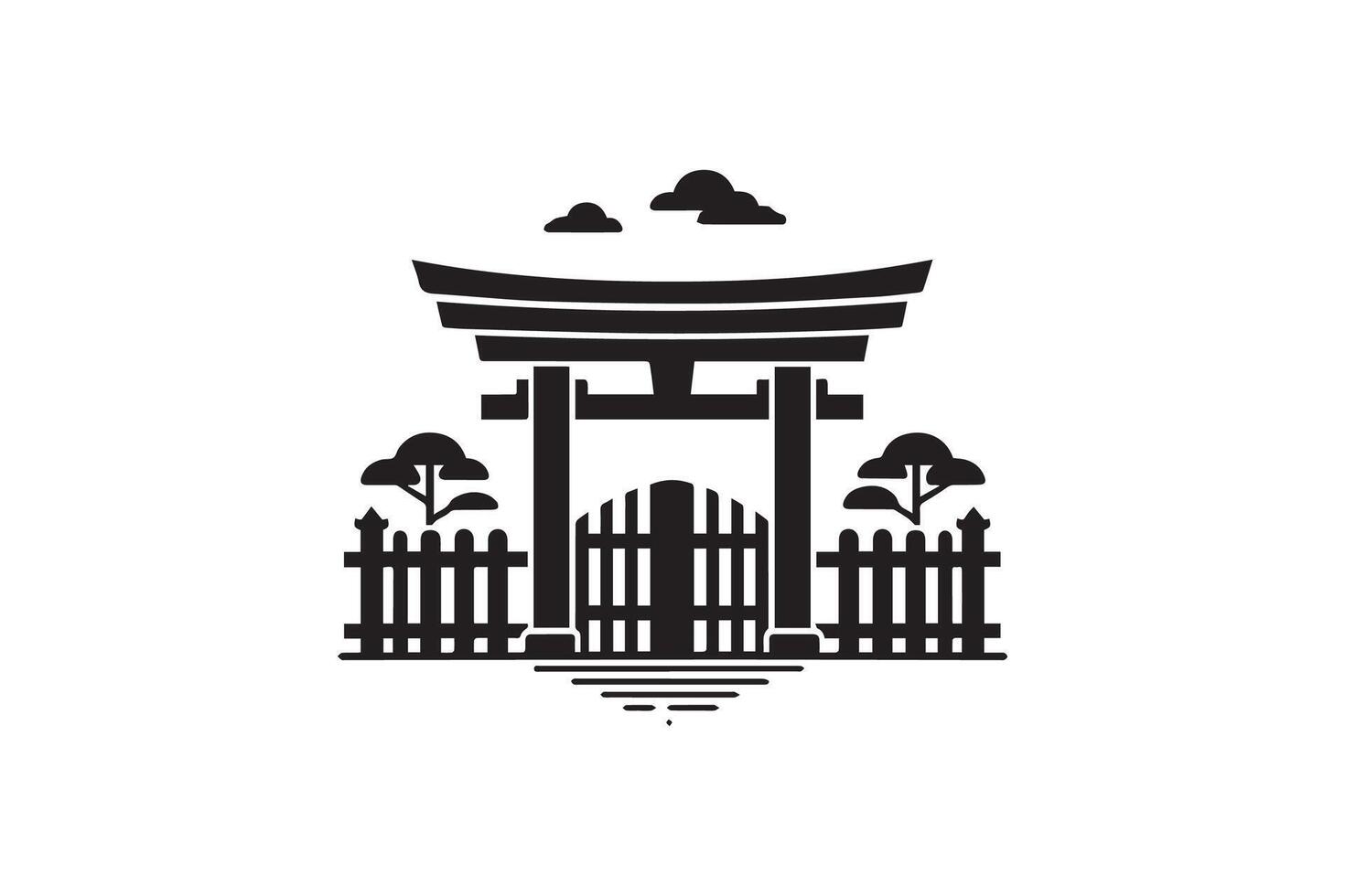 Japanese gate and fence icon illustration vector