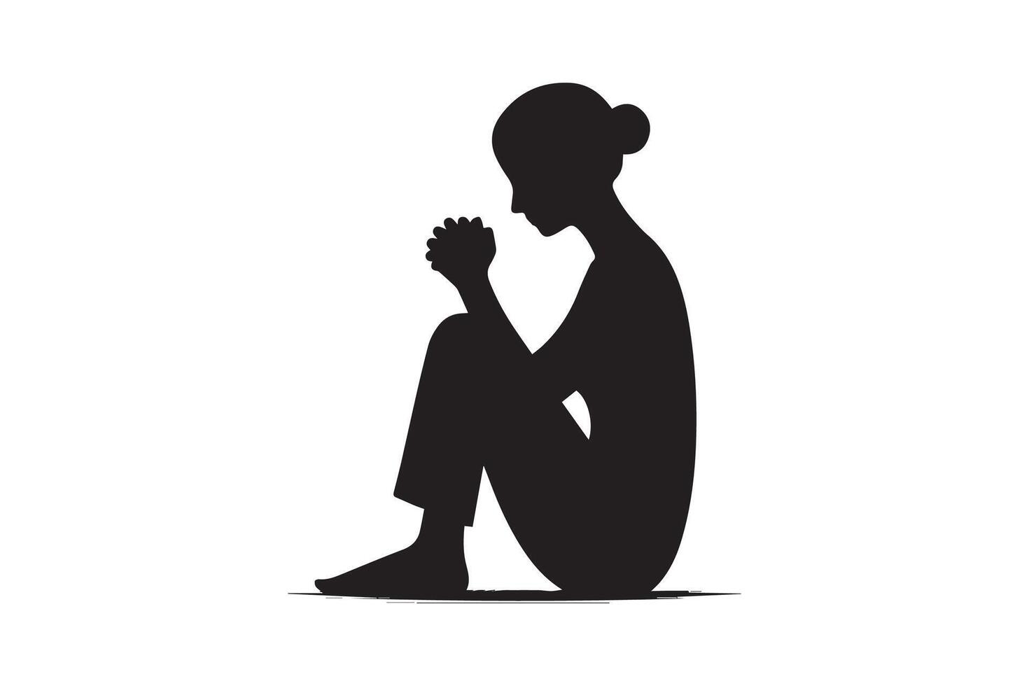Silhouette of a woman praying in a kneeling position vector