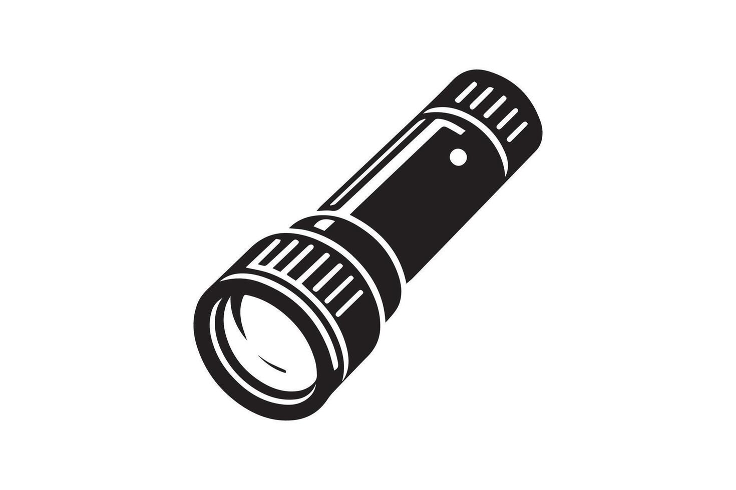 A black and white drawing of a flashlight vector