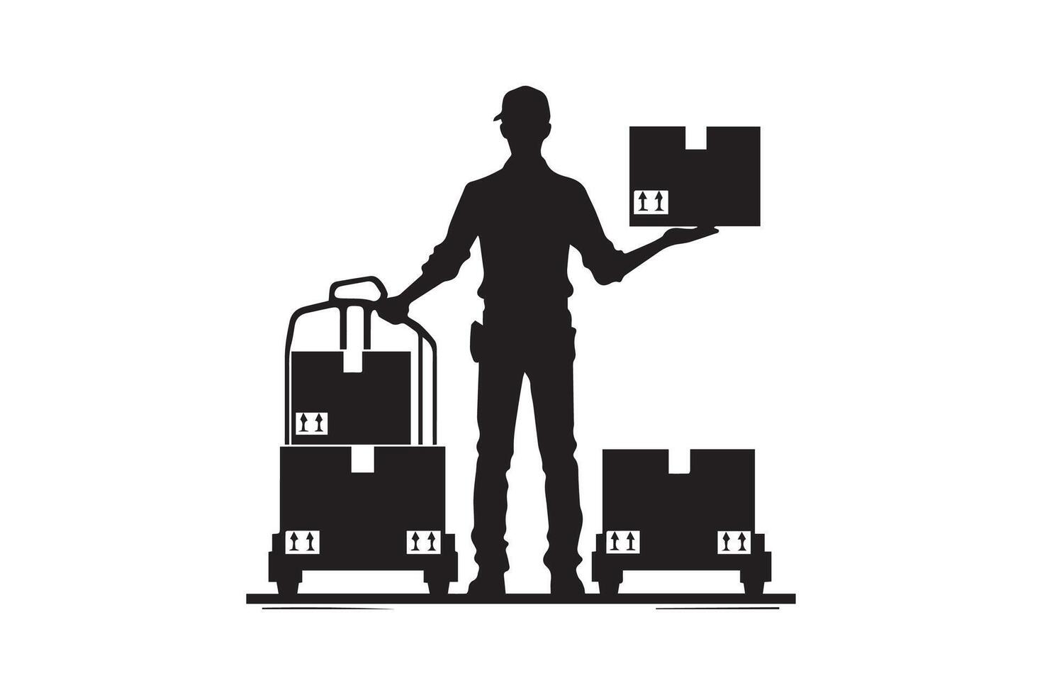 A silhouette of a man holding boxes and carrying them vector