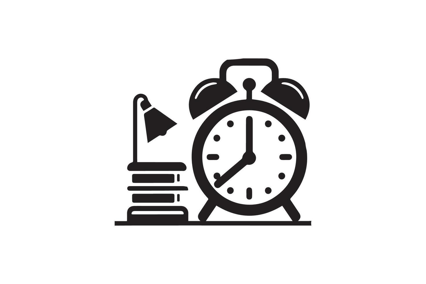 An alarm clock and books on a table vector