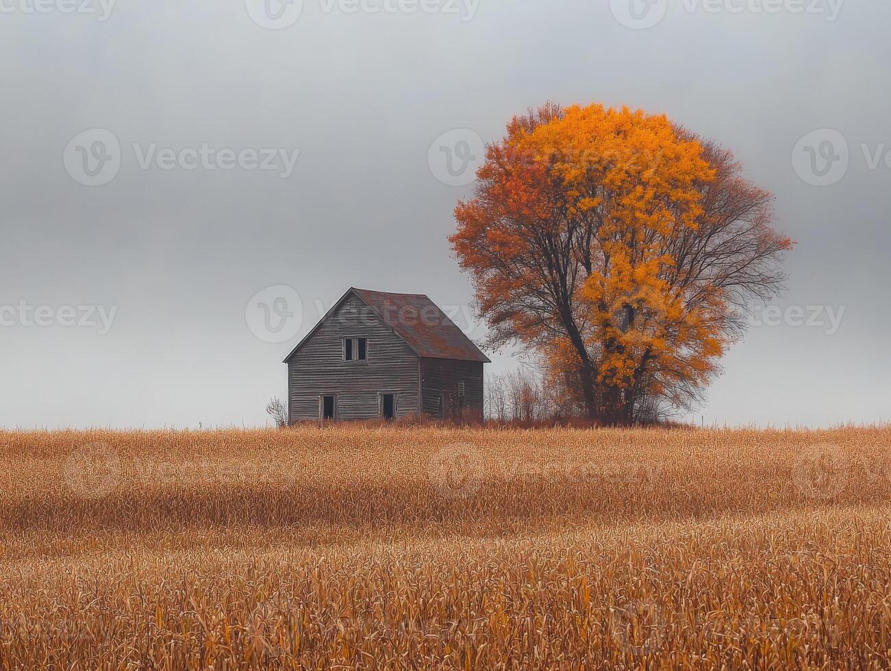 Autumn colors blend with rural charm in a quiet field landscape photo