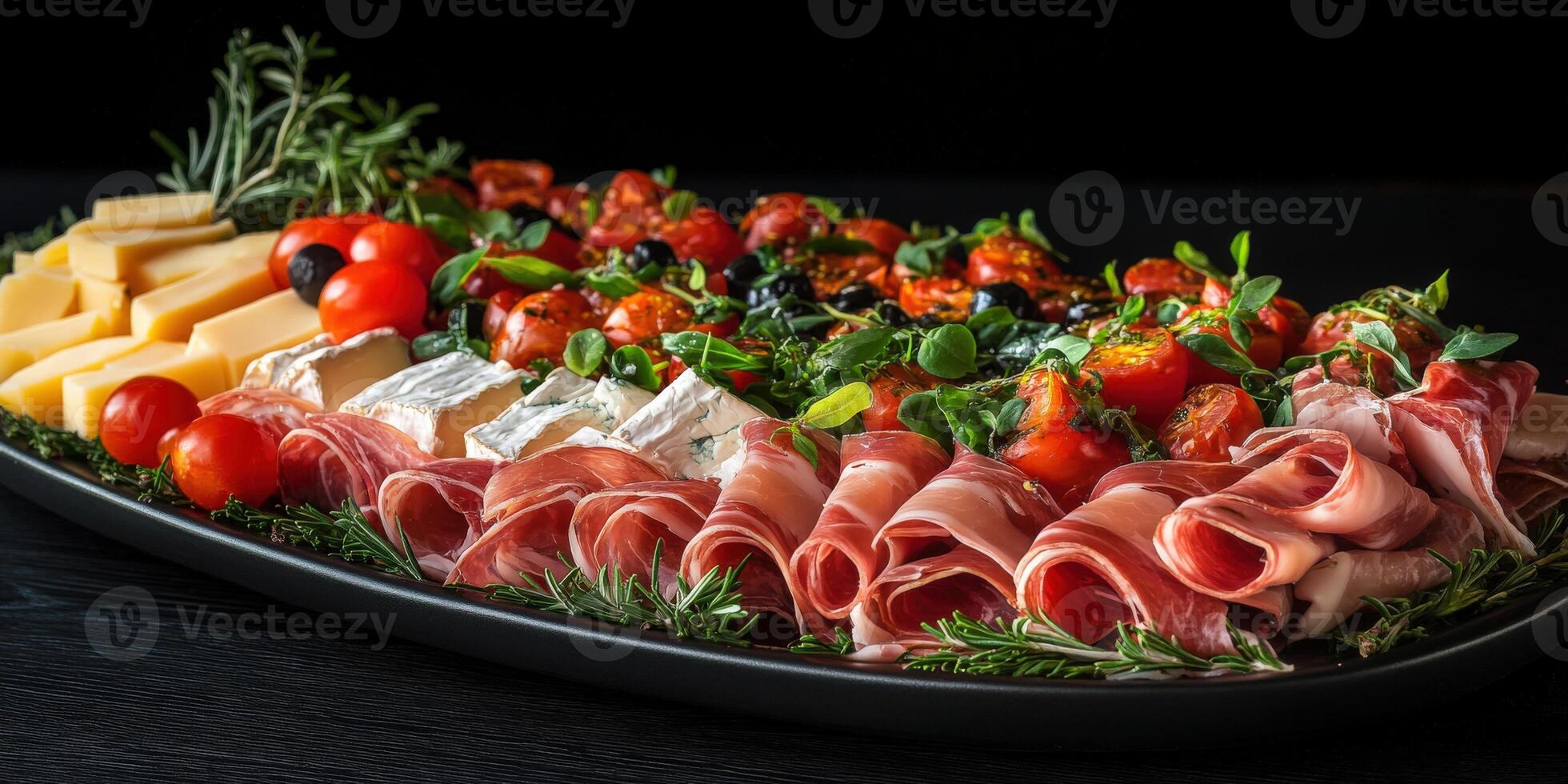 A beautifully arranged charcuterie platter with cheeses and olives photo