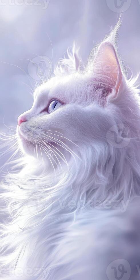 Elegant white cat gazes serenely in soft light at a calm moment photo