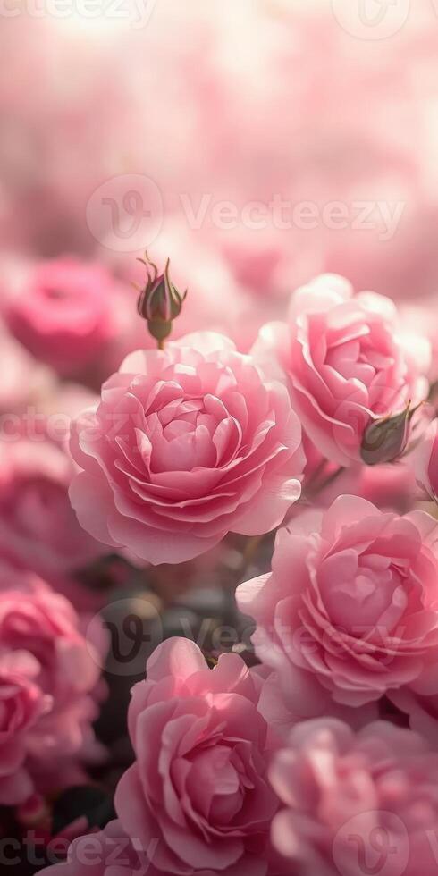 Beautiful pink roses blooming in a garden during springtime photo